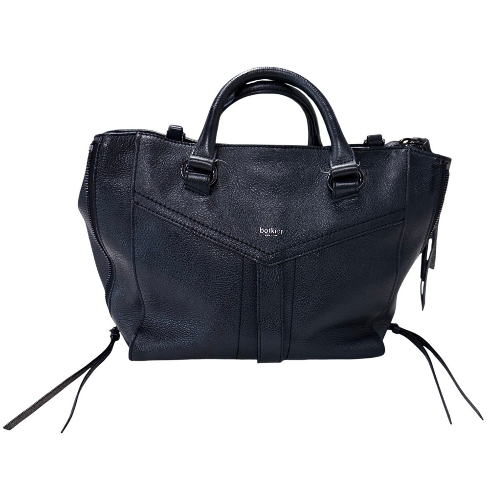 Botkier Trigger Black Pebbled Leather Satchel Bag Gunmetal‎ Hardware Tassels